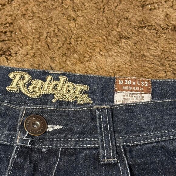 Y2K Raider Jean Co. Baggy Dark Wash Embroidered Baggy Jeans 38 X 32 - Picture 7 of 8